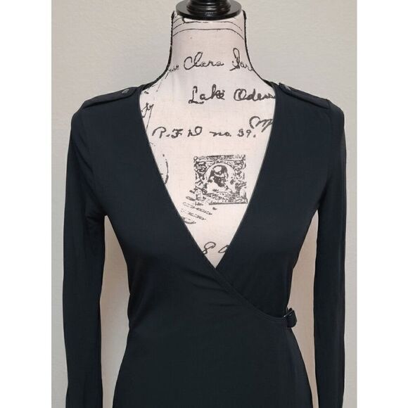 BANANA REPUBLIC Black Stretch Long Sleeve Belted Wrap Dress Size XS - Picture 15 of 15